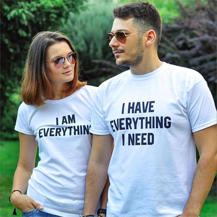 Couple T-Shirt I Have Ever ything I Need Letter Print Short Sleeve