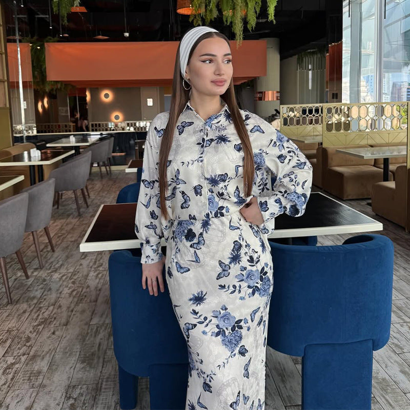 Women's Lapel Long Sleeve Printed Suit