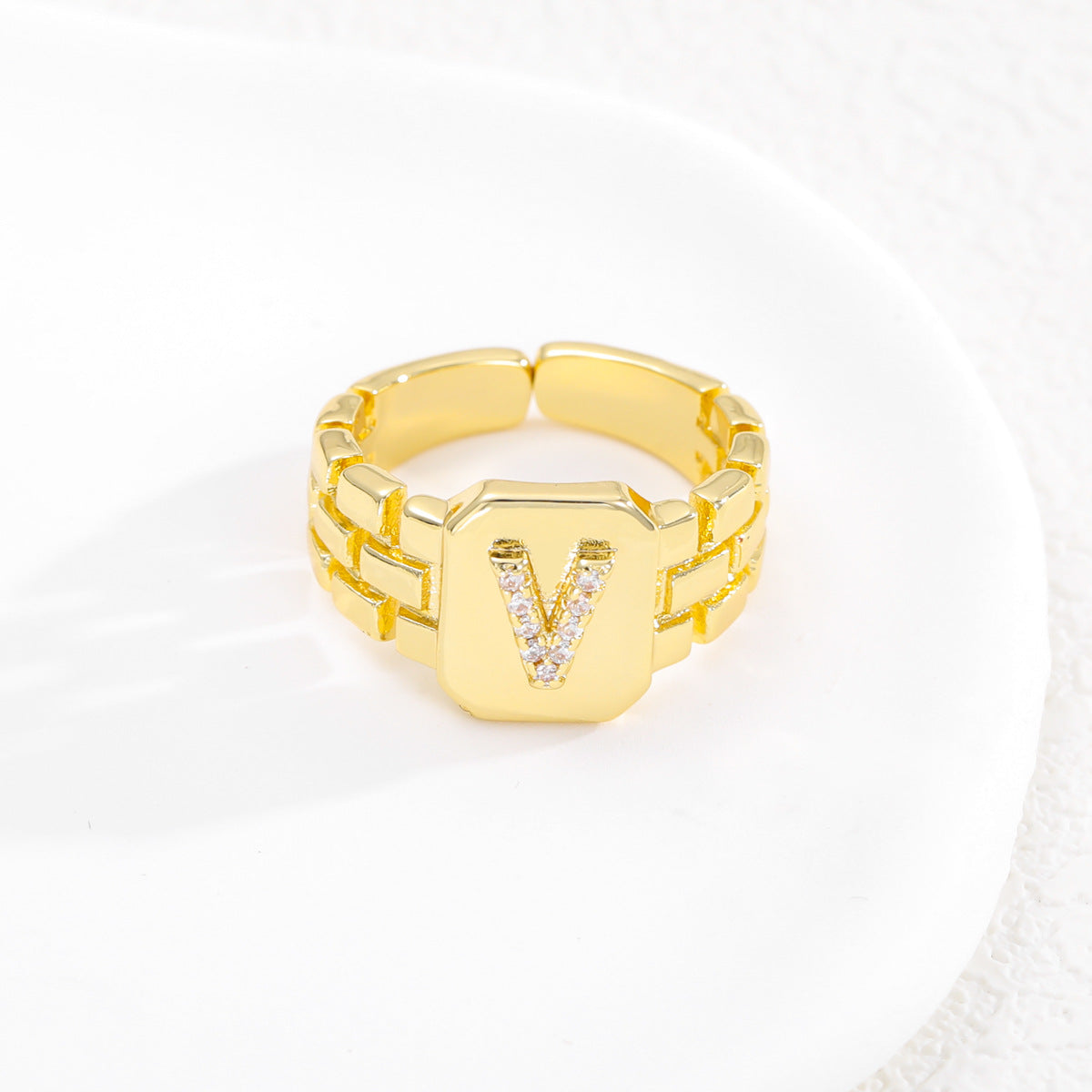 European and American ring letter series jewelry strap design letter opening ring