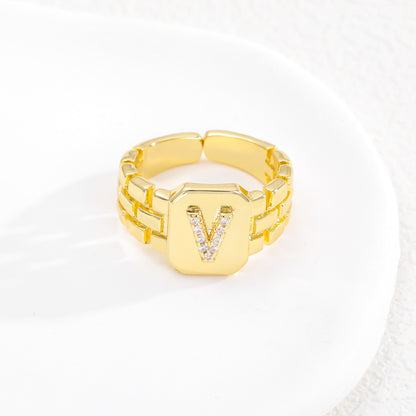 European and American ring letter series jewelry strap design letter opening ring