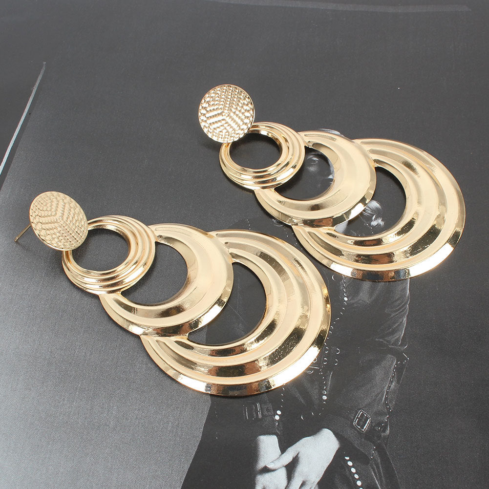 Fashion Retro Geometric Multi Layer Metal Circle Earrings Creative Simple Earrings For Women