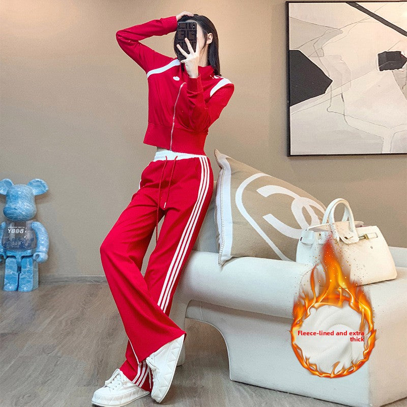 Fleece-Lined and Thickened Sportswear Set