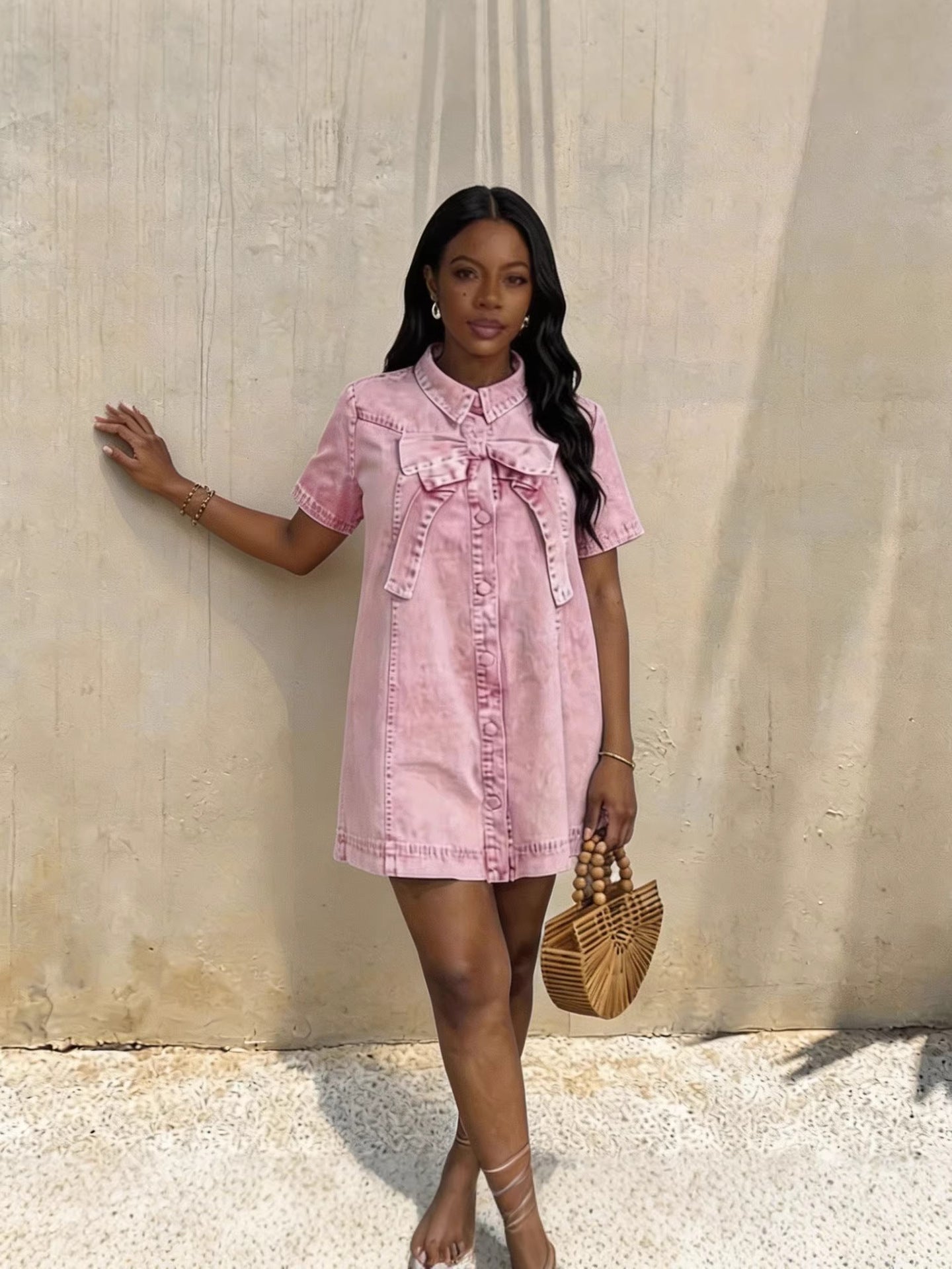 Bowknot A-Line Denim Dress
