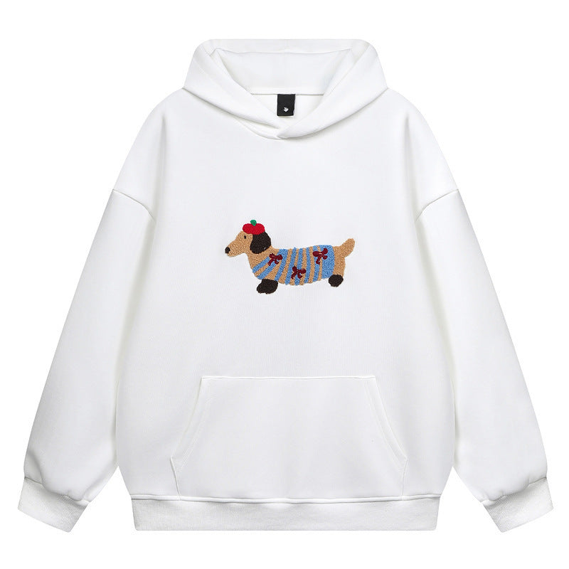 Furry Dachshund Print Hooded Sweatshirt