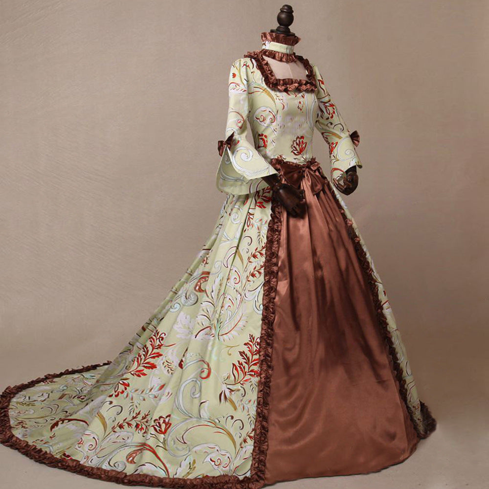 Vintage Bell Sleeve Printed Long Dress