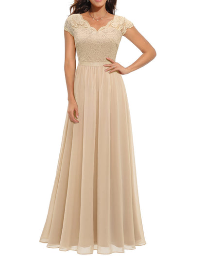 Lace Splicing Long Waist-Cinching Dress