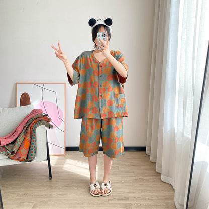 Cotton V-Neck Cropped Pajama Set