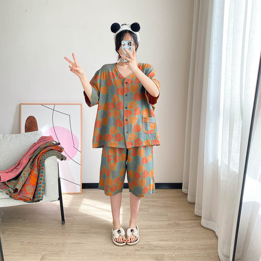 Cotton V-Neck Cropped Pajama Set