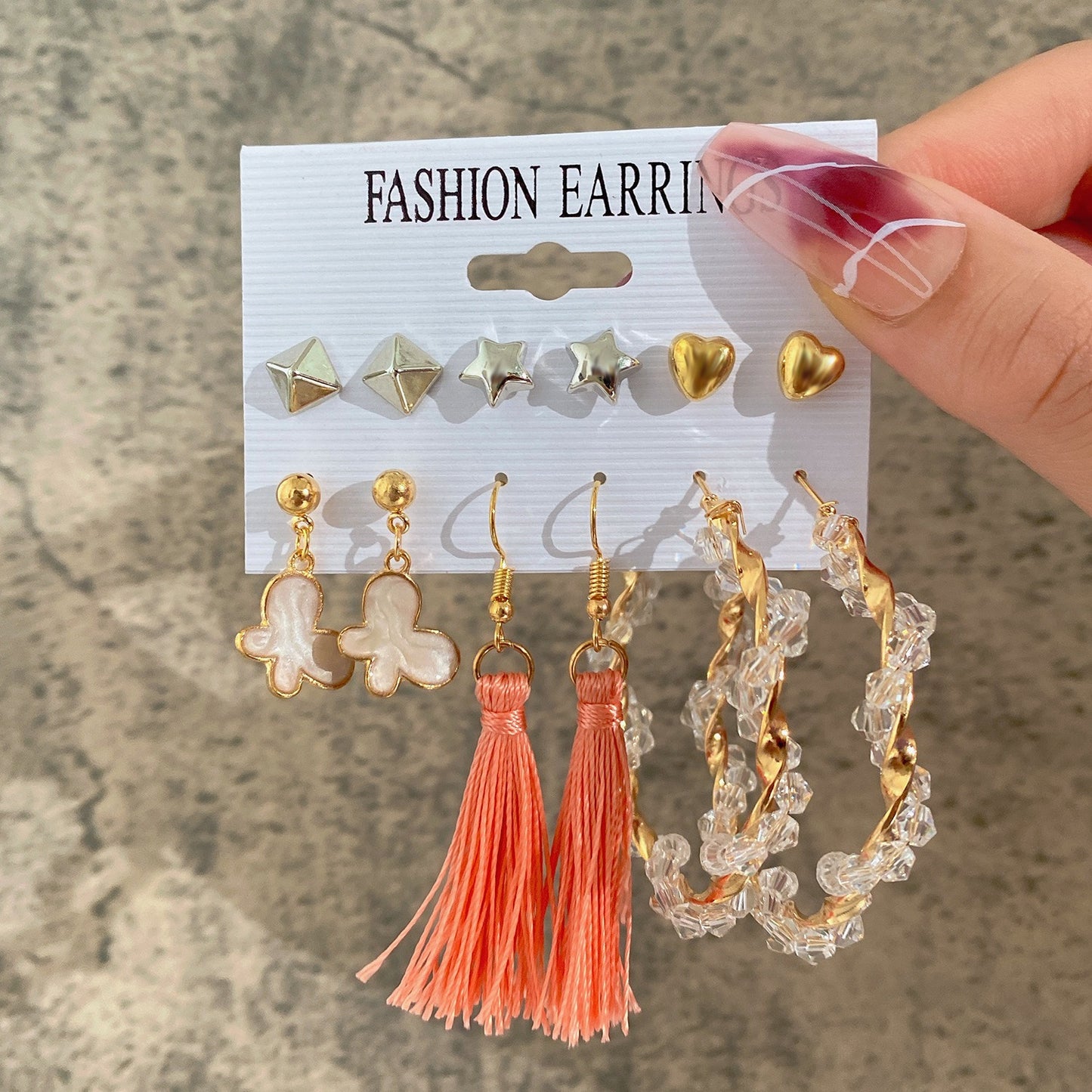 New Inlaid Pearl Ladies Earrings Creative French Vintage Gold Earrings 6 Pieces Set