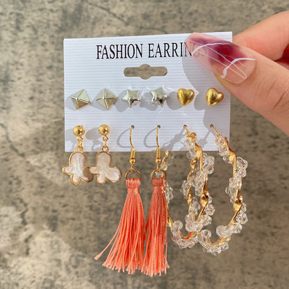 New Inlaid Pearl Ladies Earrings Creative French Vintage Gold Earrings 6 Pieces Set