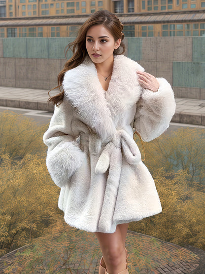 Womens Long Fur Collar Coat