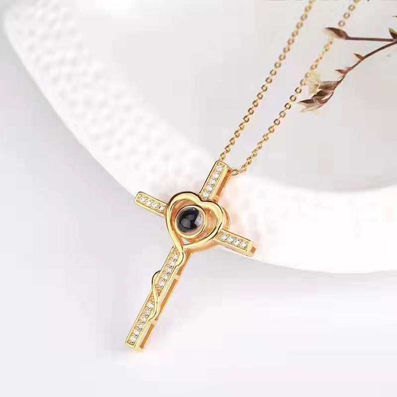 100 languages, I love you. Nano projection necklace for men and women, fashionable and simple cross necklace