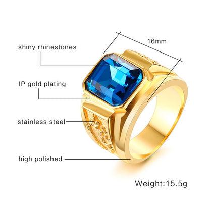 Men's Figment Ring with Red Blue CZ Stone in Gold Tone Stainless Steel Engraved Dragon Men Wedding Bands for Male Jewelry Anel