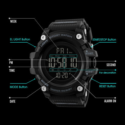 SKMEI 1384 Countdown Stopwatch Sport Watch Mens Watches Top Brand Luxury Men Wrist Watch Waterproof LED Electronic Digital Male Watch