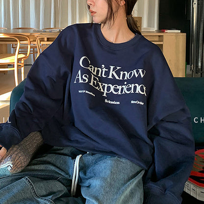 Crew Neck Long Sleeve Basic Top Outerwear Korean Women's Plus Velvet Loose Casual Sweatshirt Autumn Winter Coat Vintage