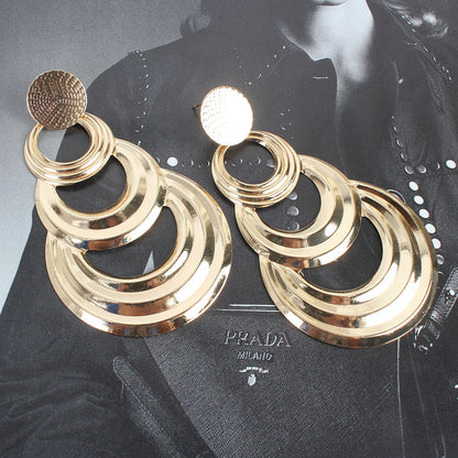 Fashion Retro Geometric Multi Layer Metal Circle Earrings Creative Simple Earrings For Women