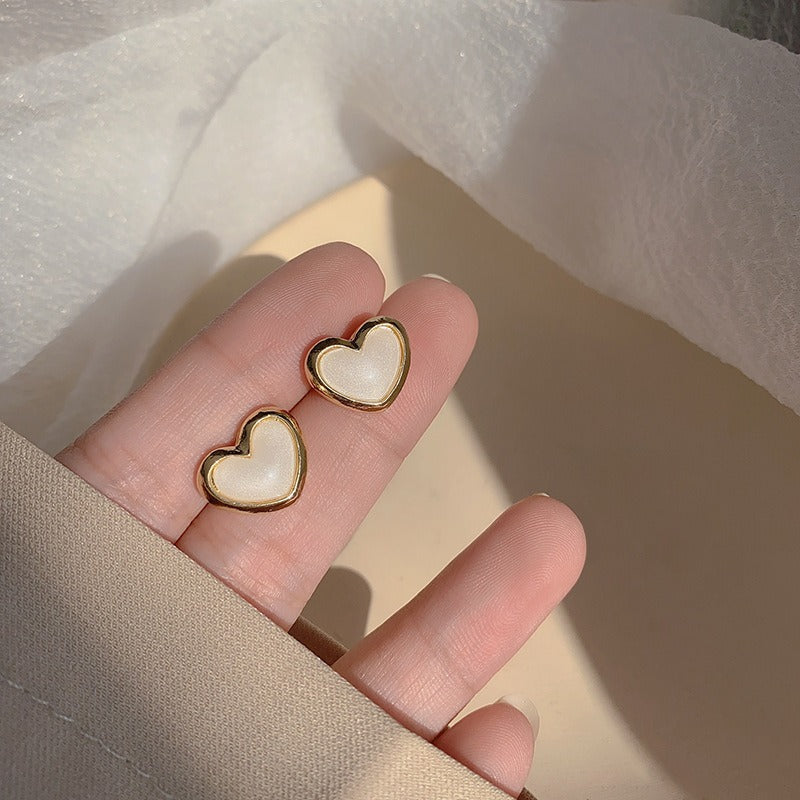 S925 Silver Needle Cat's Eye Small Earrings Female Geometric Square Love Diamond Earrings Simple Atmosphere Earrings