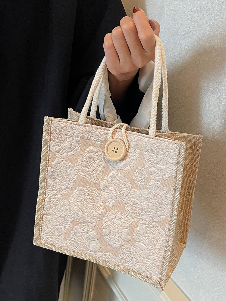 Mini Linen Hand Bag with Floral Design
