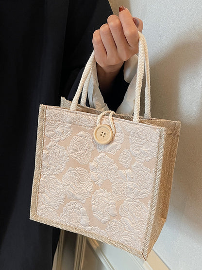 Mini Linen Hand Bag with Floral Design