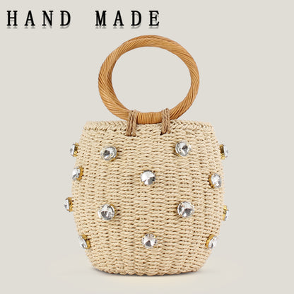 Cylindrical Handheld Woven Diamond Bag