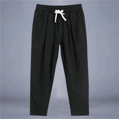 Men's Trousers Cotton Linen Fashion Casual Pants Solid Color Breathable Loose Shorts Straight Drawstring Pants Streetwear Men