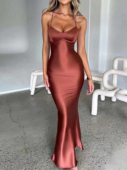 Satin Backless Evening Dress