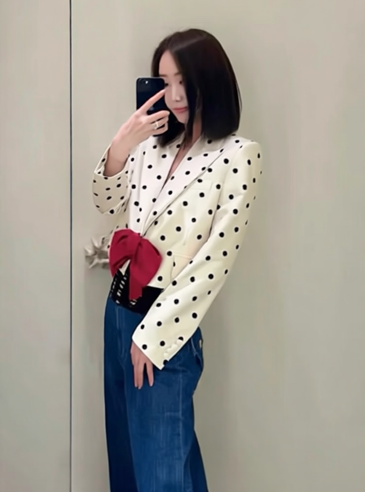 Polka Dot Bow Blazer for Women