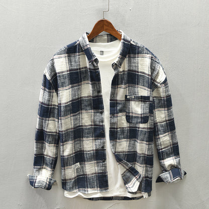 Men's Casual Plaid Shirt Japanese Workwear Style