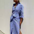Quarter Sleeve Striped Shirt Dress