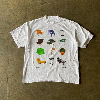 Vintage Peach Print Cotton T-shirt Y2k Kawaii Casual Tee
