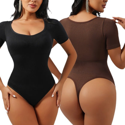 Square-neck short-sleeved thong shaping pants