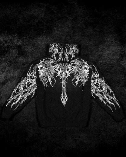 Men's Gothic Print Hooded Sweatshirt Fleece Lined