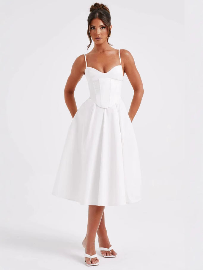 French Retro Sleeveless Fishbone Dress