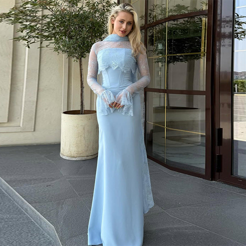 Womens Ruffled Long Sleeve Elegant Dress