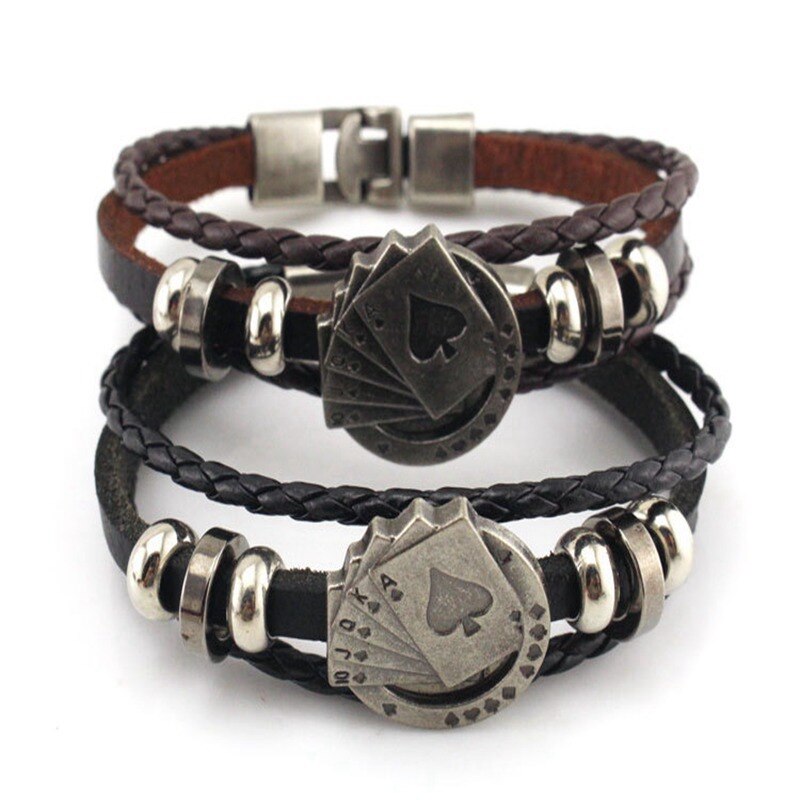 Vintage Cowhide Playing Card Bracelet Three Layer Woven Cowhide Fashion Hand Strap European and American Men Women Accessories