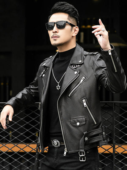 Mens Genuine Leather Biker Jacket