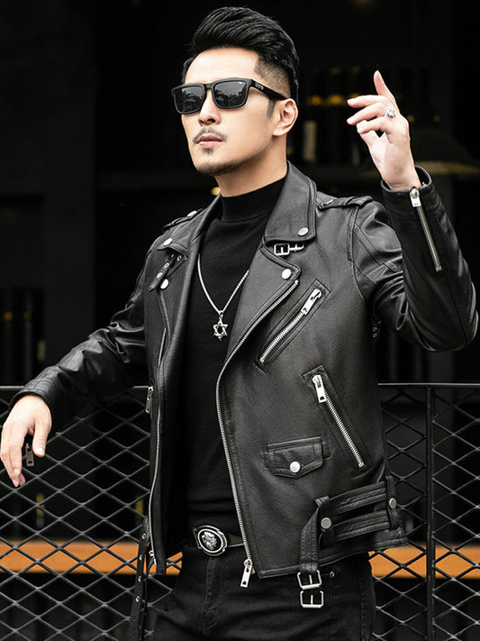 Mens Genuine Leather Biker Jacket