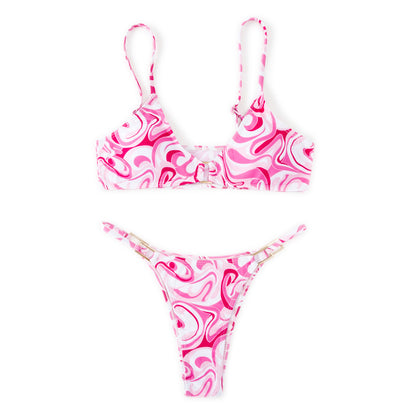 Solid Color Ribbed Bikini Set for Women