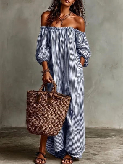 One Shoulder Striped Summer Dress