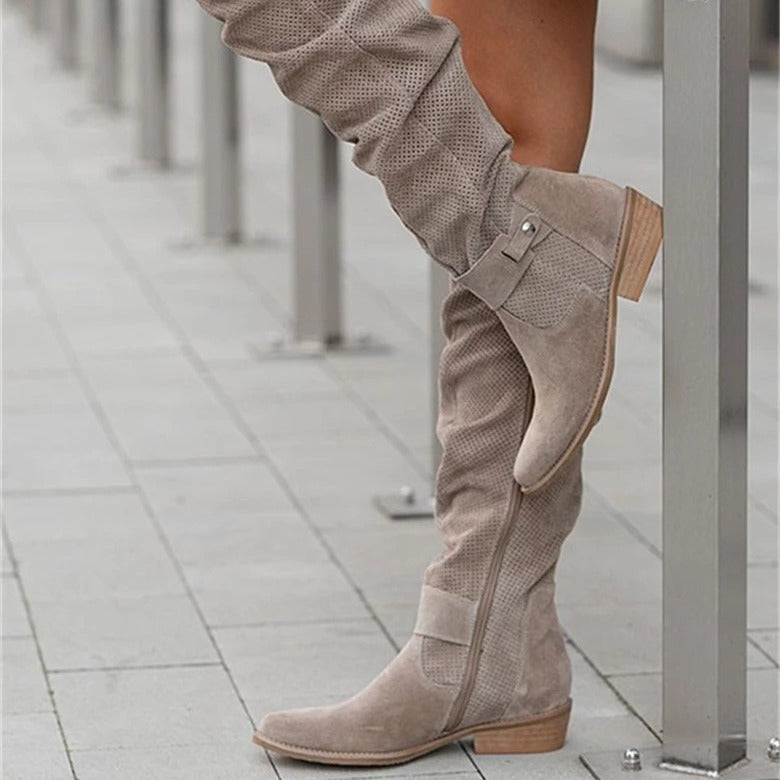 Side Zipper Burnt Flower High Boots for Women