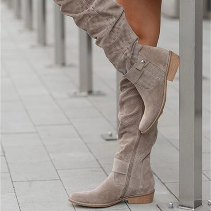 Side Zipper Burnt Flower High Boots for Women