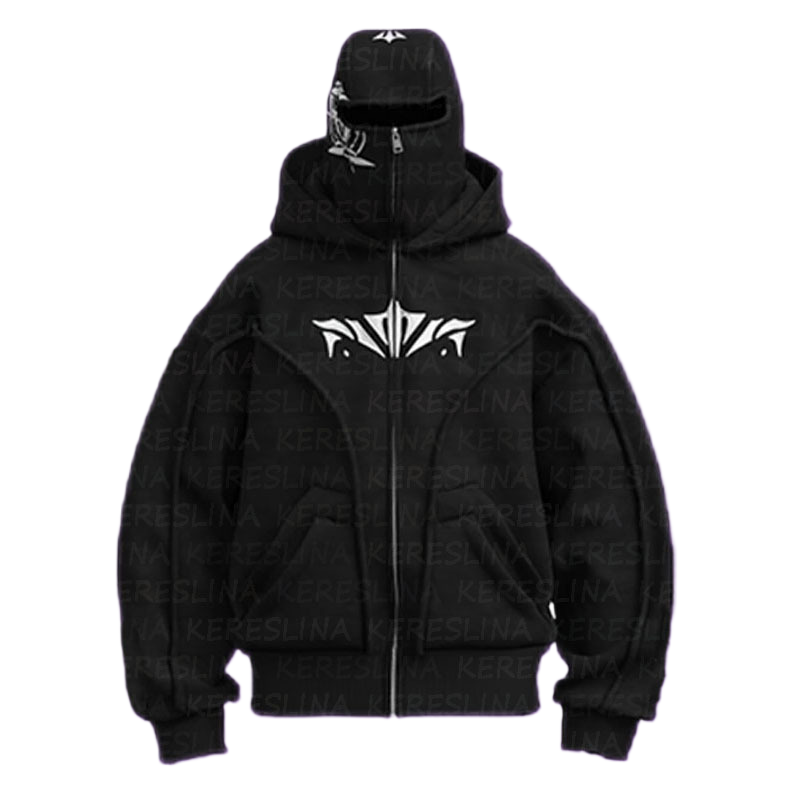 Loose Fit Hooded Sweatshirt with Geometric Design