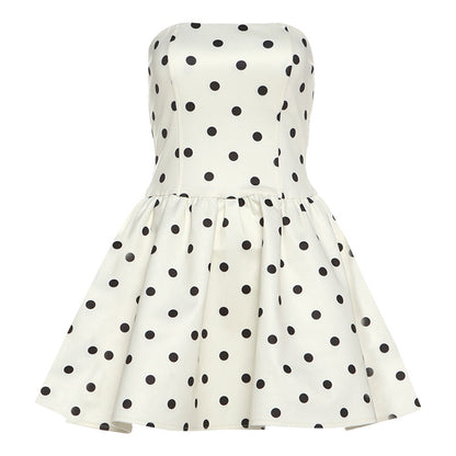Women Polka Dot Print Tube Top Dress