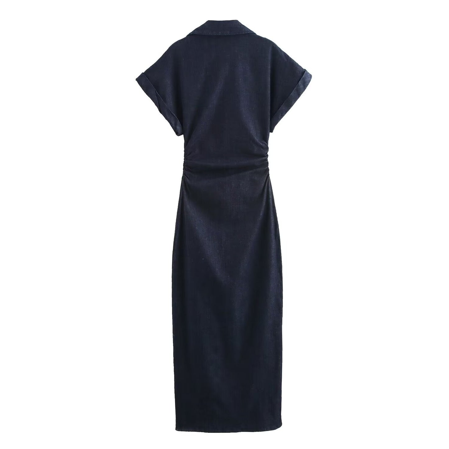 Womens Denim Midi Dress with V-Neck