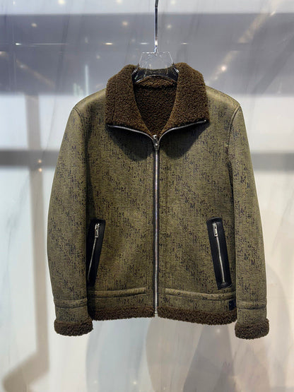 Men's Faux Fur Collar Leather Jacket