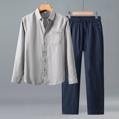 Men's Linen Casual Shirt and Trousers Set