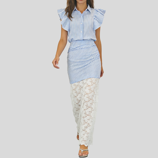 Flutter Sleeve Striped Lace Set