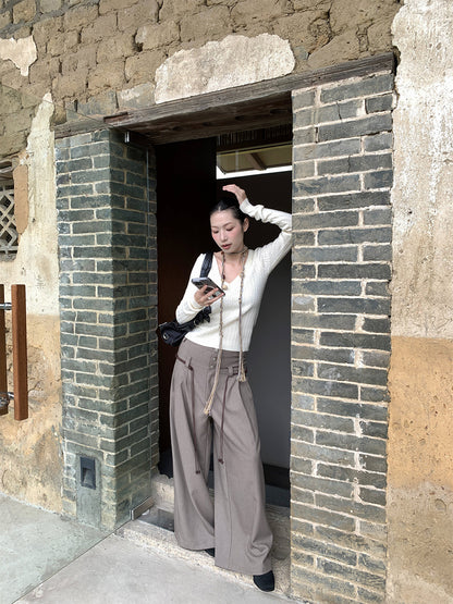 Double-Waist Pleated Casual Pants for Women