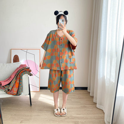 Cotton V-Neck Cropped Pajama Set