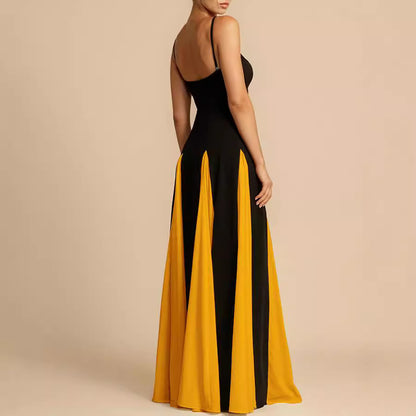 A halter dress with a large skirt hem